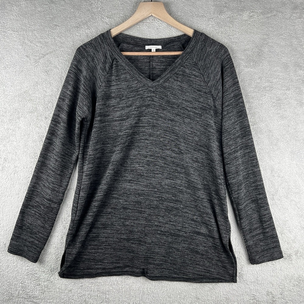 Maurices Women's Shirt Size S Gray Black Long Sleeve V-Neck Pullover